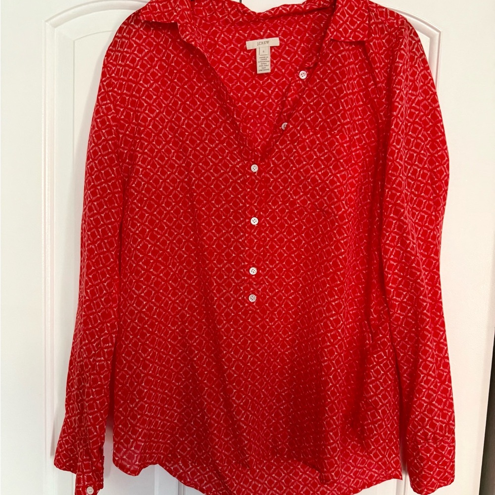 J. Crew Red-Orange Cotton Silk Popover, Size: Small